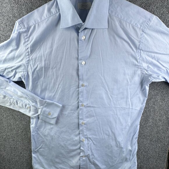 Eton Long Sleeve Button Up Shirt Men Cotton Designer Blue 16 Slim Woven Romania - Picture 2 of 16